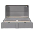 Lit escamotable mural Murphy double/grand avec tiroirs de rangement, lit armoire Murphy compact avec port USB pour chambre d'amis, structure à poulies, gris