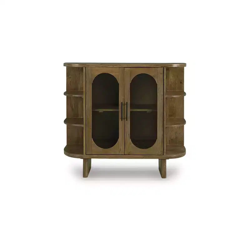 Meuble d'appoint Signature Design by Ashley Niall style milieu du siècle, bois de manguier massif, brun clair, portes en verre