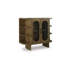 Meuble d'appoint Signature Design by Ashley Niall style milieu du siècle, bois de manguier massif, brun clair, portes en verre