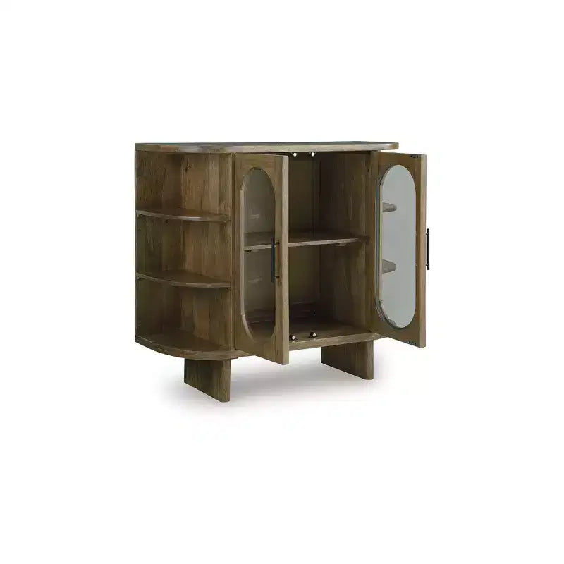 Meuble d'appoint Signature Design by Ashley Niall style milieu du siècle, bois de manguier massif, brun clair, portes en verre