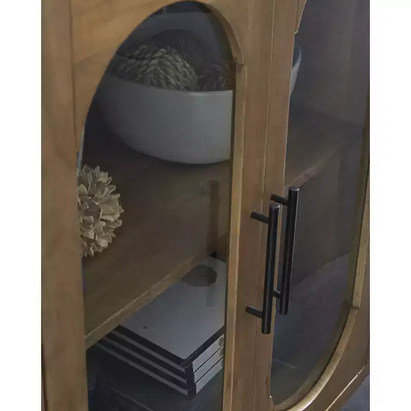 Meuble d'appoint Signature Design by Ashley Niall style milieu du siècle, bois de manguier massif, brun clair, portes en verre