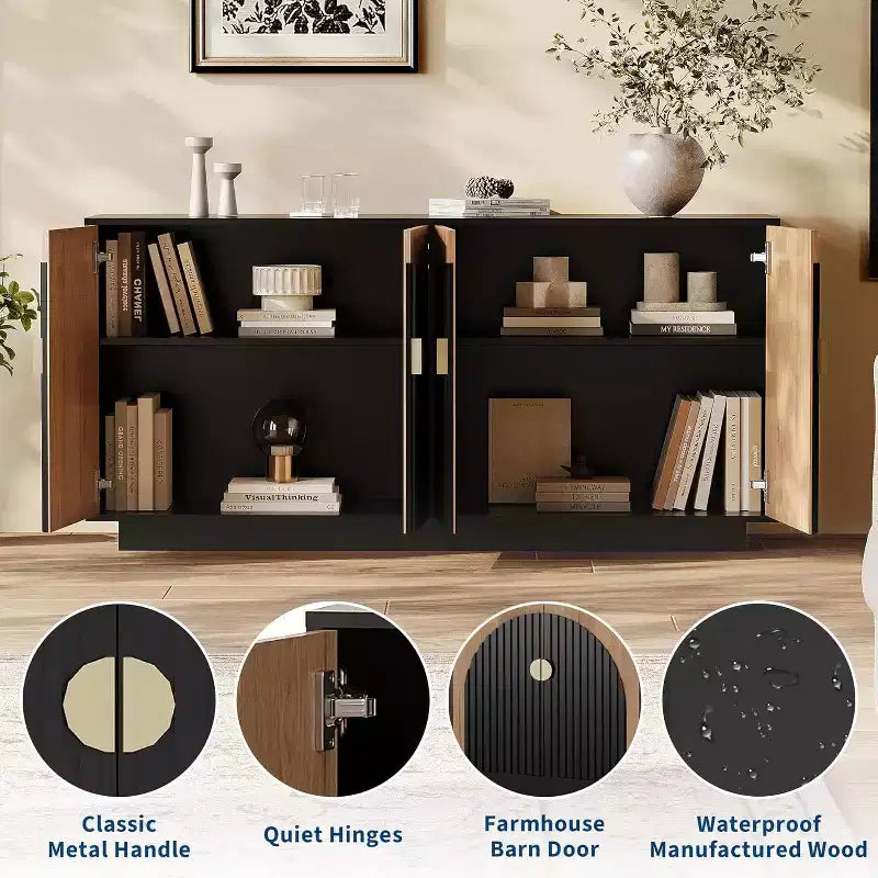Coolmee Modern Sideboard Buffet Cabinet 63'' Large Storage Cabinet with Gold Handle Storage and Doors, Coffee Bar Buffet Table for Home Office