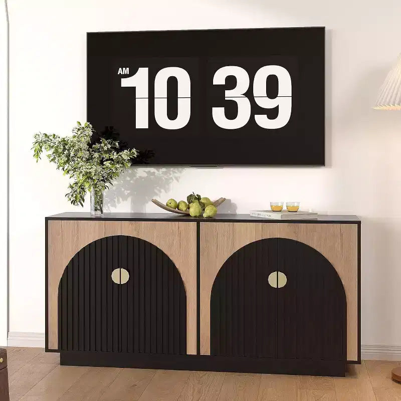 Coolmee Modern Sideboard Buffet Cabinet 63'' Large Storage Cabinet with Gold Handle Storage and Doors, Coffee Bar Buffet Table for Home Office