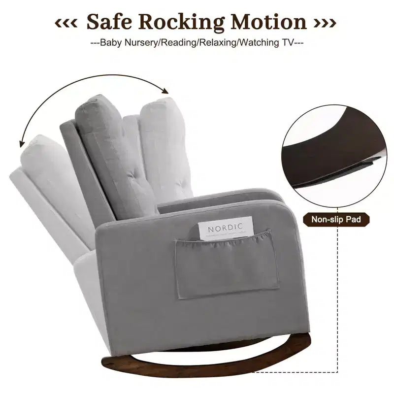 Fauteuil à Bascule de Crèche,Fauteuil à Bascule d'Intérieur Confortable avec Poche Latérale, Fauteuil à Bascule Relaxant Surdimensionné pour Salon, Chambre à Coucher, Appartement, Petits Espaces