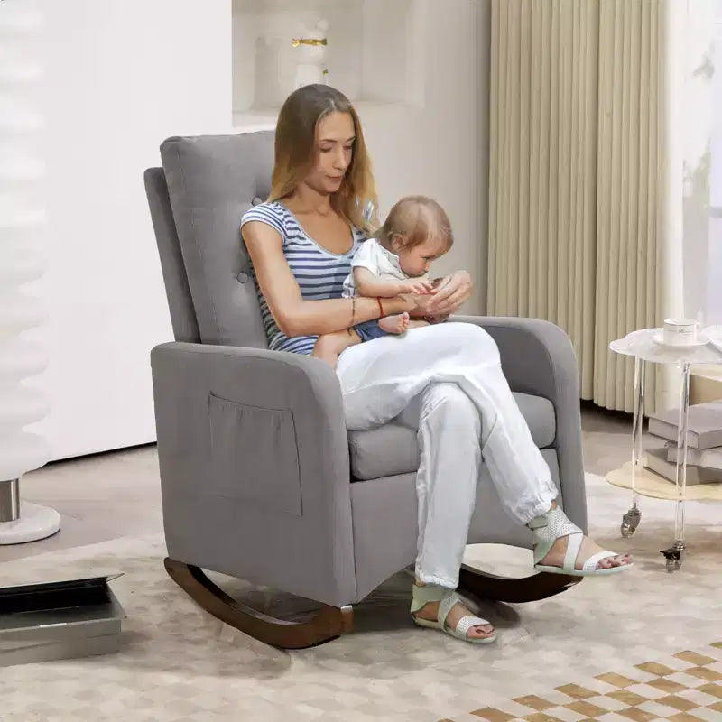 Fauteuil à Bascule de Crèche,Fauteuil à Bascule d'Intérieur Confortable avec Poche Latérale, Fauteuil à Bascule Relaxant Surdimensionné pour Salon, Chambre à Coucher, Appartement, Petits Espaces