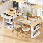 Okak Fluted Kitchen Island with Extendable Table, Countertop Organizer with Power Outlet and Double-Side Storage, Kitchen Cart for Dining Room
