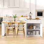 Okak Fluted Kitchen Island with Extendable Table, Countertop Organizer with Power Outlet and Double-Side Storage, Kitchen Cart for Dining Room