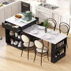 Okak Fluted Kitchen Island with Extendable Table, Countertop Organizer with Power Outlet and Double-Side Storage, Kitchen Cart for Dining Room