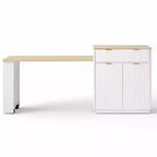Okak Fluted Kitchen Island with Extendable Table, Countertop Organizer with Power Outlet and Double-Side Storage, Kitchen Cart for Dining Room