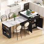 Okak Fluted Kitchen Island with Extendable Table, Countertop Organizer with Power Outlet and Double-Side Storage, Kitchen Cart for Dining Room