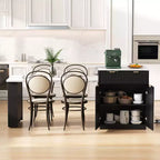 Okak Fluted Kitchen Island with Extendable Table, Countertop Organizer with Power Outlet and Double-Side Storage, Kitchen Cart for Dining Room
