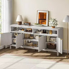 Buffet quatre portes avec façade rainurée Construction en bois moderne Idéal pour les salles à manger, les salons et les entrées