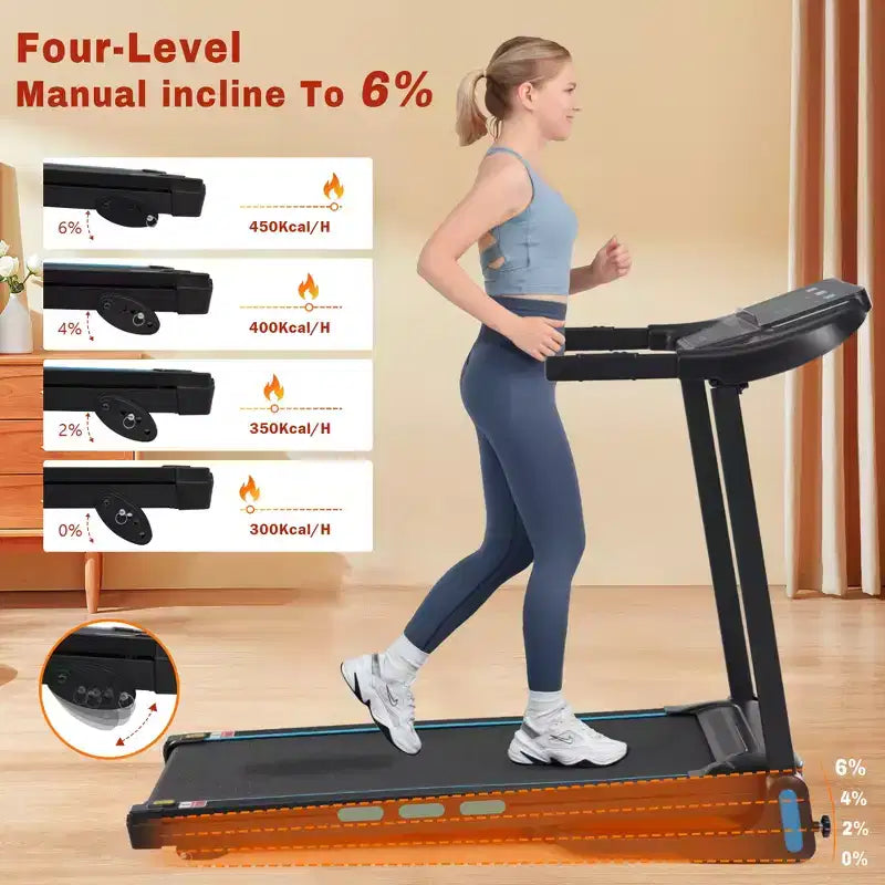 3.5HP Foldable Treadmill for Home with Incline, 10MPH, 350Lbs Capacity, Heart Rate Sensors, Type-C & USB Charging, Bluetooth Speaker