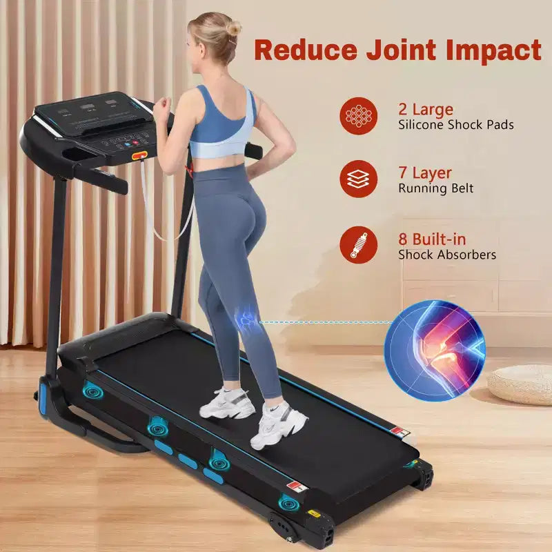 3.5HP Foldable Treadmill for Home with Incline, 10MPH, 350Lbs Capacity, Heart Rate Sensors, Type-C & USB Charging, Bluetooth Speaker