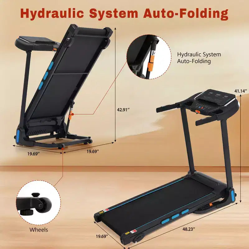 3.5HP Foldable Treadmill for Home with Incline, 10MPH, 350Lbs Capacity, Heart Rate Sensors, Type-C & USB Charging, Bluetooth Speaker