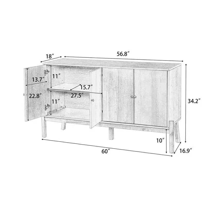 Christopher Knight Home Burns Vintage Sideboard Buffet Cabinet with 4-Door Storage Cabinet and Metal Handles