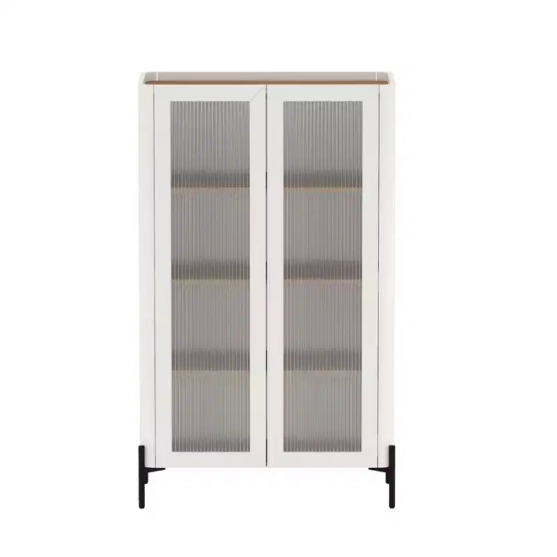 GDFStudio Biorn 31.5 Modern Tempered Glass Door Storage Cabinet with Tray Top