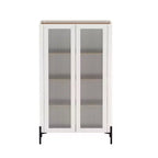 GDFStudio Biorn 31.5 Modern Tempered Glass Door Storage Cabinet with Tray Top