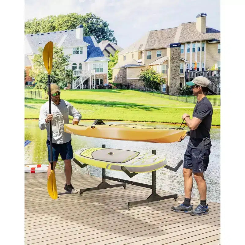Support de rangement autonome pour 2 kayaks - Support réglable pour paddle/canoë avec roulettes verrouillables (gris, 48L x 24W) pour garage/quai/extérieur