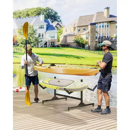 Support de rangement autonome pour 2 kayaks - Support réglable pour paddle/canoë avec roulettes verrouillables (gris, 48L x 24W) pour garage/quai/extérieur
