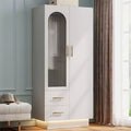 Bedroom Armoire Wardrobe Closet with Door & 2 Drawers, 71 Wood Wardrobe Storage Cabinet with LED, Hanging Rod, Freestanding Modern Armoire Closet