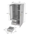 Bedroom Armoire Wardrobe Closet with Door & 2 Drawers, 71 Wood Wardrobe Storage Cabinet with LED, Hanging Rod, Freestanding Modern Armoire Closet