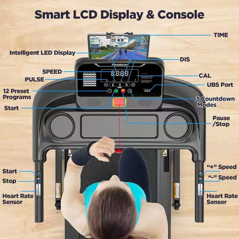 Treadmill for Home, Portable Folding Electric Exercise Treadmill with Adjustable Incline, APP Control, 64 Programs, 300 lb Capacity, 7.5MPH