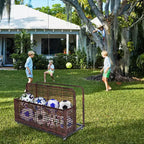 PE Rattan Poolside Float Storage Box with Rolling Wheels, Outdoor Patio Caddy, Sturdy Deck Organizer for Pool Toys, Floats & Beach Accessories, Brown