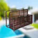 PE Rattan Poolside Float Storage Box with Rolling Wheels, Outdoor Patio Caddy, Sturdy Deck Organizer for Pool Toys, Floats & Beach Accessories, Brown