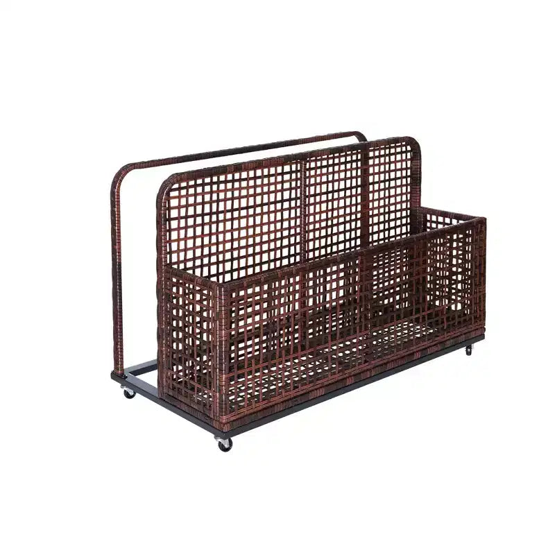 PE Rattan Poolside Float Storage Box with Rolling Wheels, Outdoor Patio Caddy, Sturdy Deck Organizer for Pool Toys, Floats & Beach Accessories, Brown