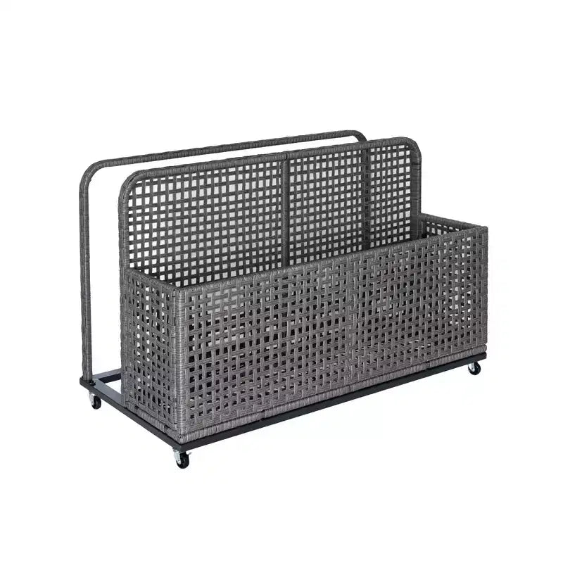 PE Rattan Poolside Float Storage Box with Rolling Wheels, Outdoor Patio Caddy, Sturdy Deck Organizer for Pool Toys, Floats & Beach Accessories, Brown