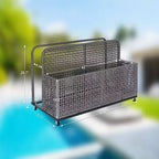 PE Rattan Poolside Float Storage Box with Rolling Wheels, Outdoor Patio Caddy, Sturdy Deck Organizer for Pool Toys, Floats & Beach Accessories, Brown