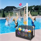 PE Rattan Poolside Float Storage Box with Rolling Wheels, Outdoor Patio Caddy, Sturdy Deck Organizer for Pool Toys, Floats & Beach Accessories, Brown