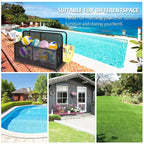 PE Rattan Poolside Float Storage Box with Rolling Wheels, Outdoor Patio Caddy, Sturdy Deck Organizer for Pool Toys, Floats & Beach Accessories, Brown