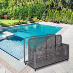 PE Rattan Poolside Float Storage Box with Rolling Wheels, Outdoor Patio Caddy, Sturdy Deck Organizer for Pool Toys, Floats & Beach Accessories, Brown