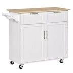 Okak Modern Kitchen Island on Wheels, Rolling Kitchen Island with Rubberwood Top and Drawers, Kitchen Cart for Kitchen, Dining Room