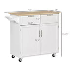Okak Modern Kitchen Island on Wheels, Rolling Kitchen Island with Rubberwood Top and Drawers, Kitchen Cart for Kitchen, Dining Room