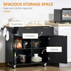 Okak Modern Kitchen Island on Wheels, Rolling Kitchen Island with Rubberwood Top and Drawers, Kitchen Cart for Kitchen, Dining Room