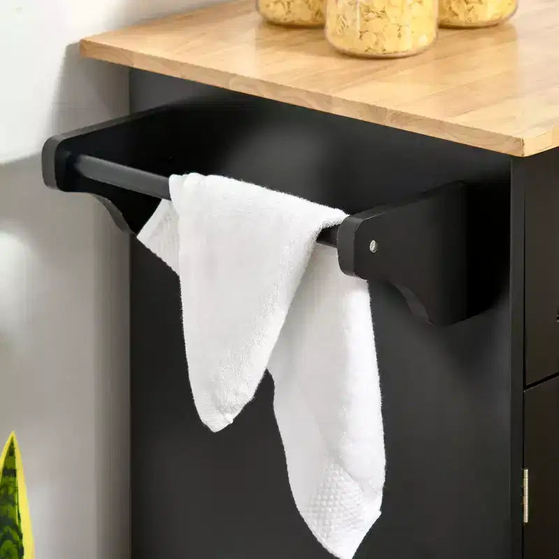 Okak Modern Kitchen Island on Wheels, Rolling Kitchen Island with Rubberwood Top and Drawers, Kitchen Cart for Kitchen, Dining Room