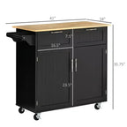 Okak Modern Kitchen Island on Wheels, Rolling Kitchen Island with Rubberwood Top and Drawers, Kitchen Cart for Kitchen, Dining Room