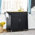 Okak Modern Kitchen Island on Wheels, Rolling Kitchen Island with Rubberwood Top and Drawers, Kitchen Cart for Kitchen, Dining Room
