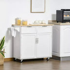 Okak Modern Kitchen Island on Wheels, Rolling Kitchen Island with Rubberwood Top and Drawers, Kitchen Cart for Kitchen, Dining Room