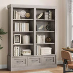 Étagère à livres de 162,56 cm de hauteur avec 4 niveaux doubles ouverts, 3 tiroirs de rangement, 4 niveaux doubles ouverts, Bibliothèques en bois profondes