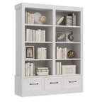 64 H Tall Bookcshelf with 4 Tier Double Wide Open Shelf, 3 Storage Drawers, 4 Tier Double Wide Open Shelf,Wooden Deep Bookshelves