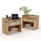 GustoWave Table de chevet en rotin (lot de 2), table de chevet, 2 tiroirs de rangement en rotin, table d'appoint, tables d'appoint, convient pour la chambre, le bureau