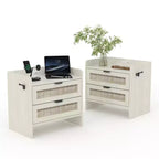 GustoWave Table de chevet en rotin (lot de 2), table de chevet, 2 tiroirs de rangement en rotin, table d'appoint, tables d'appoint, convient pour la chambre, le bureau