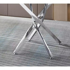 Table de salle à manger ronde en verre avec pieds croisés en acier inoxydable, table de cuisine moderne en verre, convient pour salle à manger et cuisine, argent.