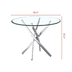 Table de salle à manger ronde en verre avec pieds croisés en acier inoxydable, table de cuisine moderne en verre, convient pour salle à manger et cuisine, argent.