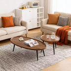 Nesting Coffee Table Set of 2, 2-Piece Walnut Coffee Tables, Mid Century Modern Nesting Side Tables for Living Room, End Table for Small Spaces Sofa