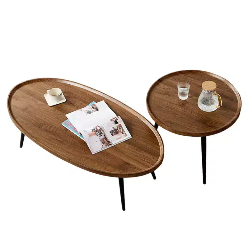 Lot de 2 tables basses gigognes, tables basses en noyer 2 pièces, tables d'appoint gigognes modernes du milieu du siècle pour salon, table d'appoint pour canapé petits espaces